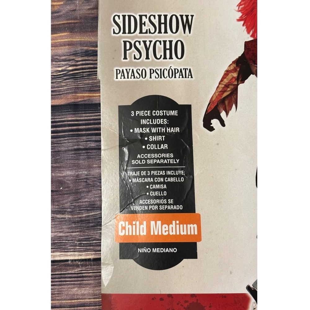 Sideshow Psycho Clown Costume Boys M (8-10) Shirt Mask Halloween Scary - Picture 11 of 13